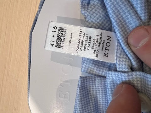 BRAND NEW Men's Eton Blue Cotton Shirt (size 41, 16)