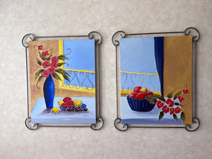 Pair of Fruit & Floral Paintings by C. Viens