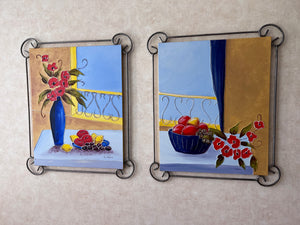 Pair of Fruit & Floral Paintings by C. Viens
