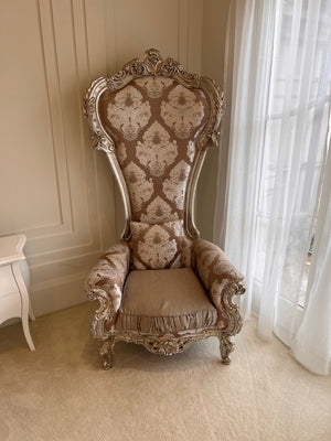 Modenese Gastone Elegant Throne Chair with Silver Leaf Finishing, Made in Italy # 1 (*retail $7,500)