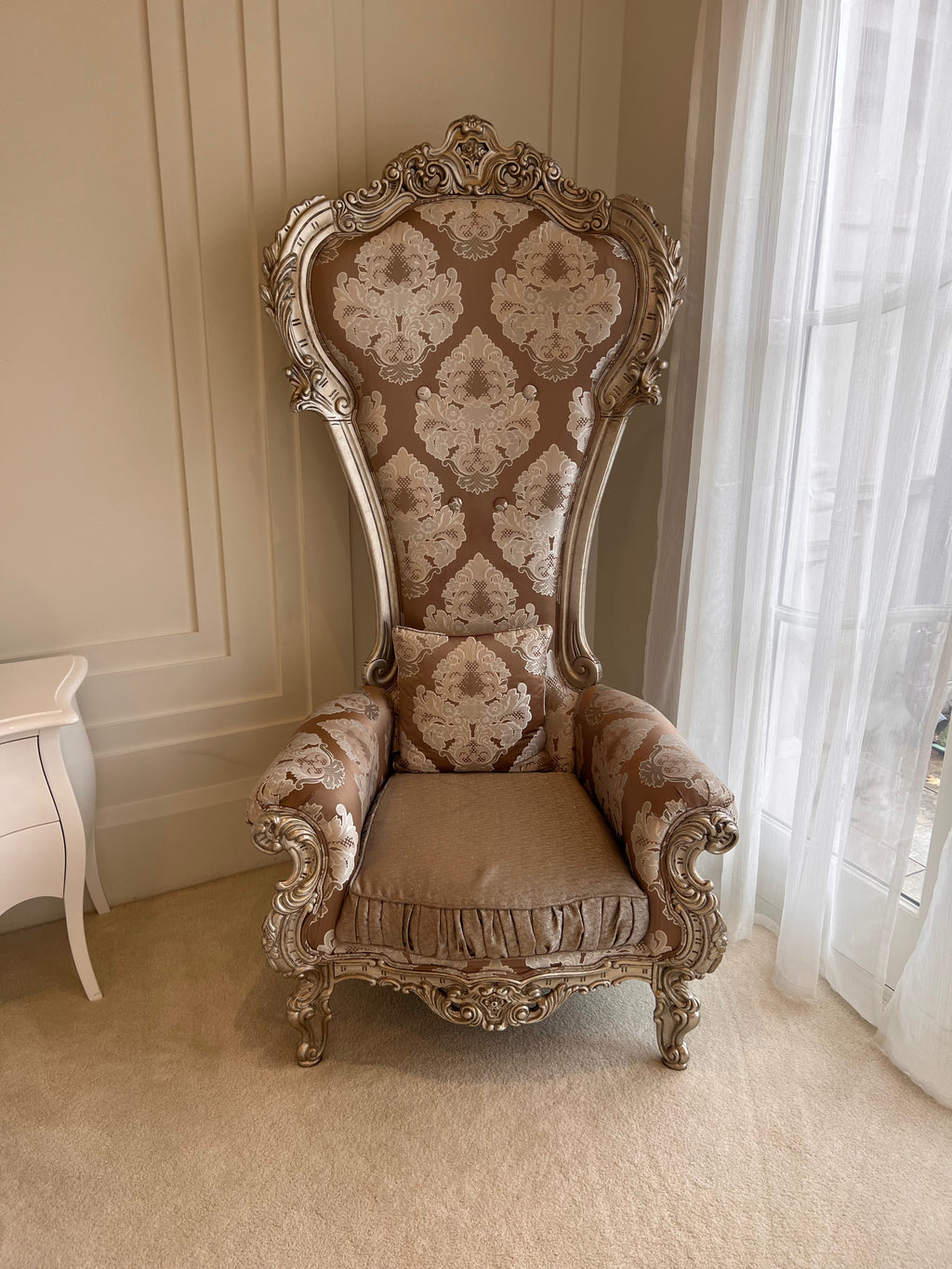 Modenese Gastone Elegant Throne Chair with Silver Leaf Finishing, Made in Italy # 1 (*retail $7,500)