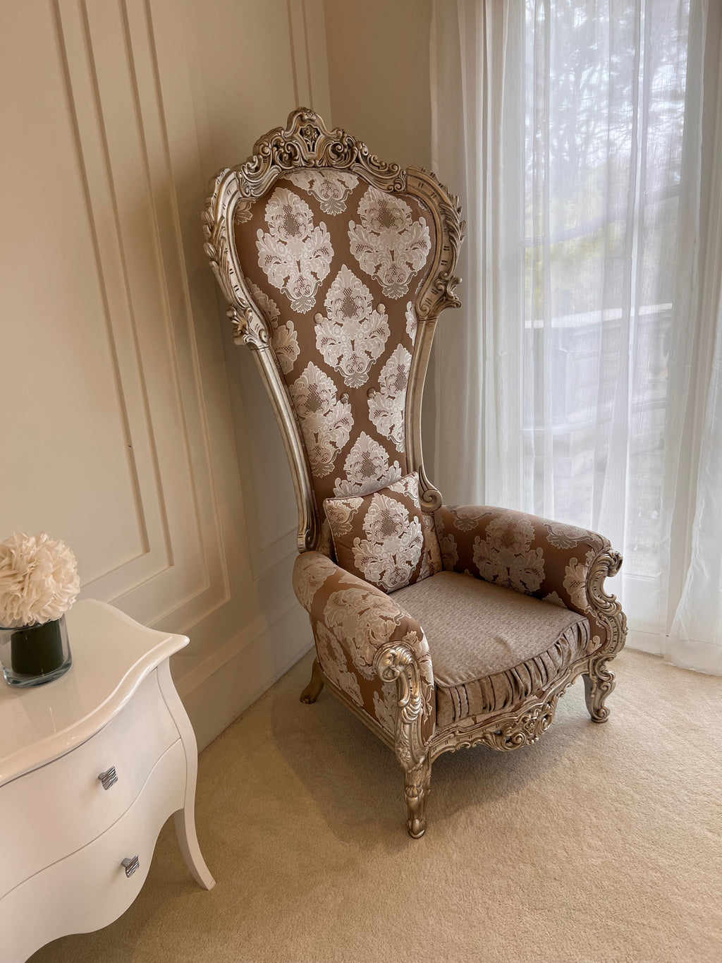 Modenese Gastone Elegant Throne Chair with Silver Leaf Finishing, Made in Italy # 1 (*retail $7,500)