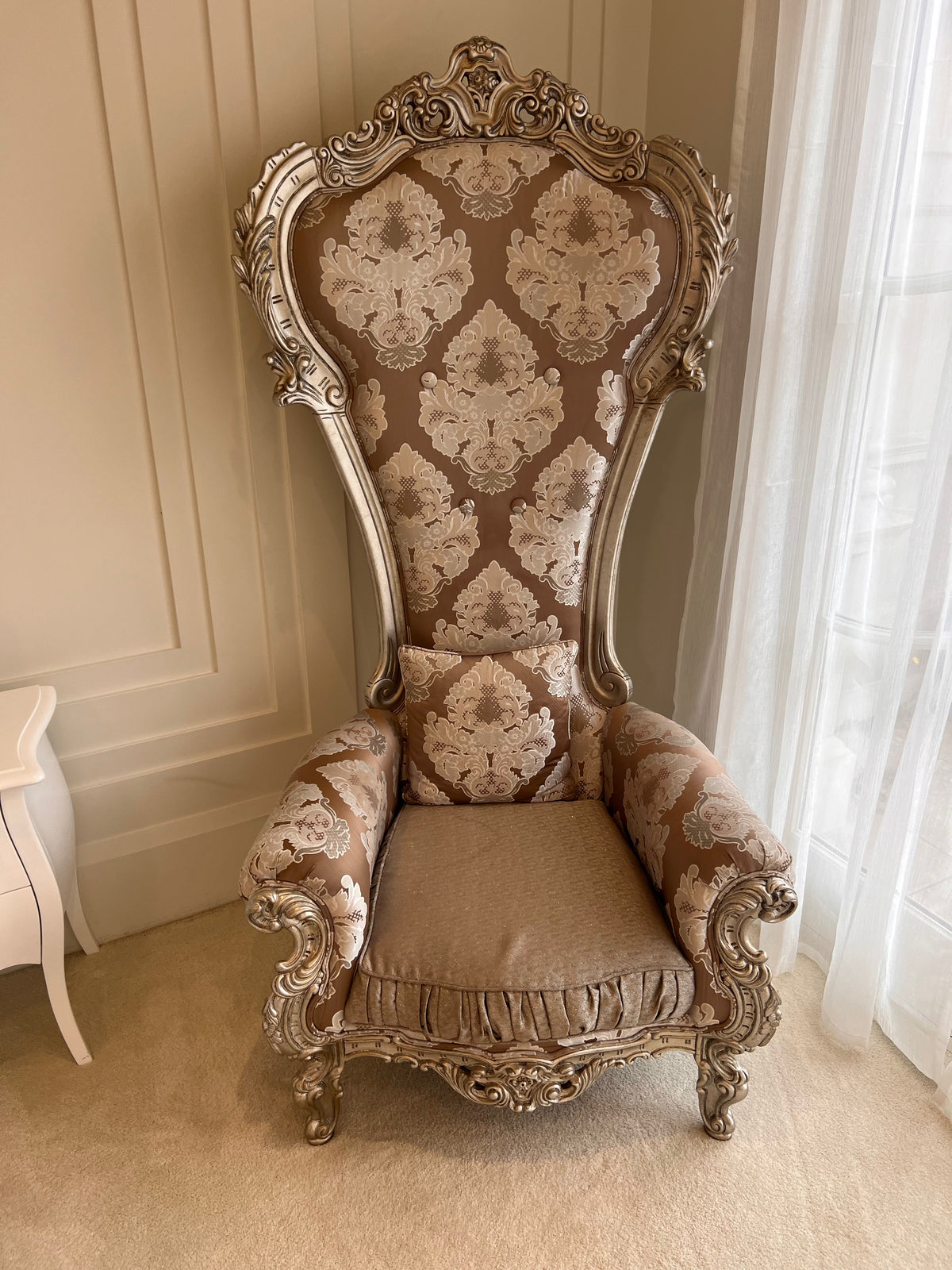 Modenese Gastone Elegant Throne Chair with Silver Leaf Finishing, Made in Italy # 1 (*retail $7,500)