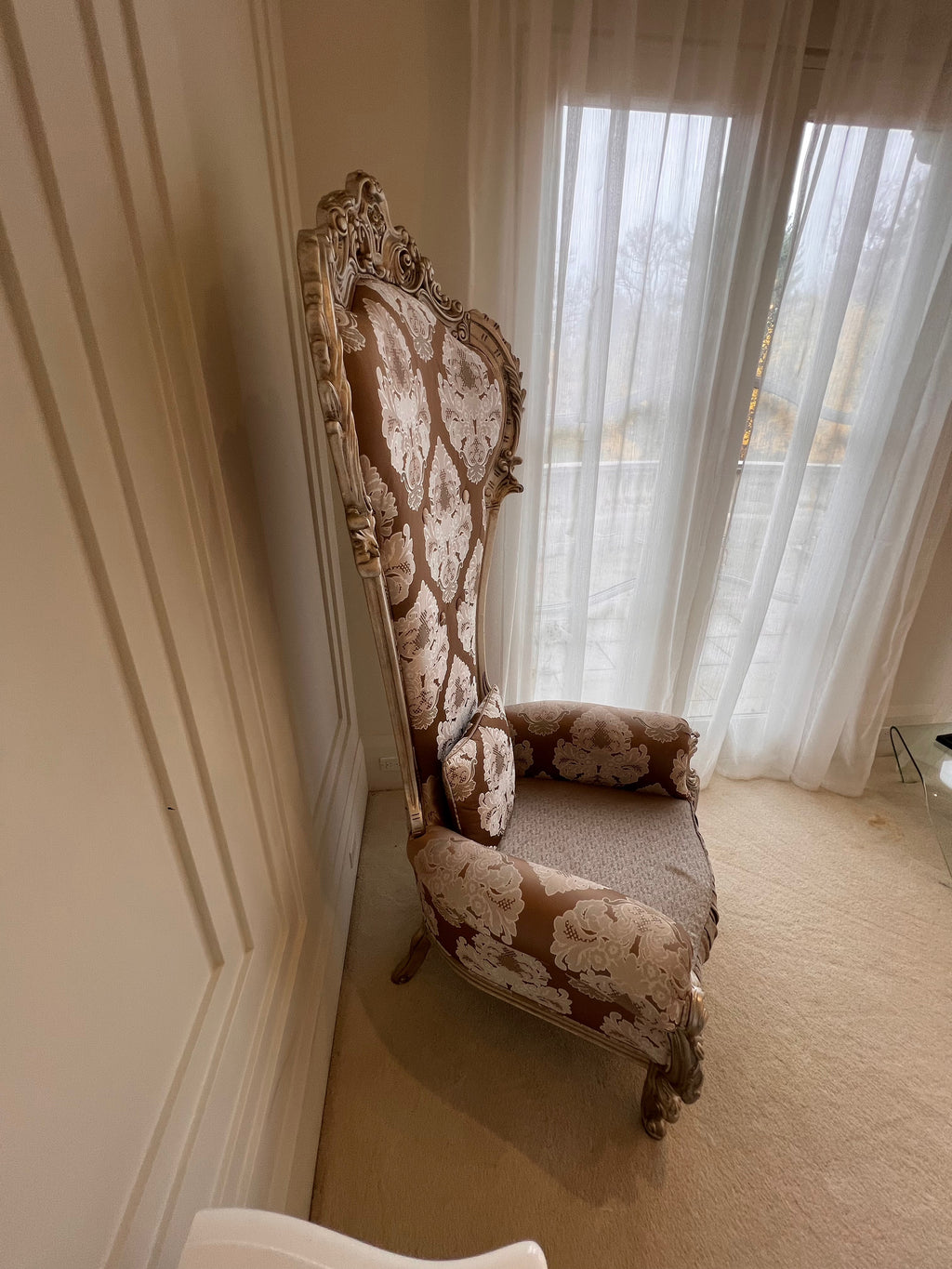 Modenese Gastone Elegant Throne Chair with Silver Leaf Finishing, Made in Italy # 1 (*retail $7,500)