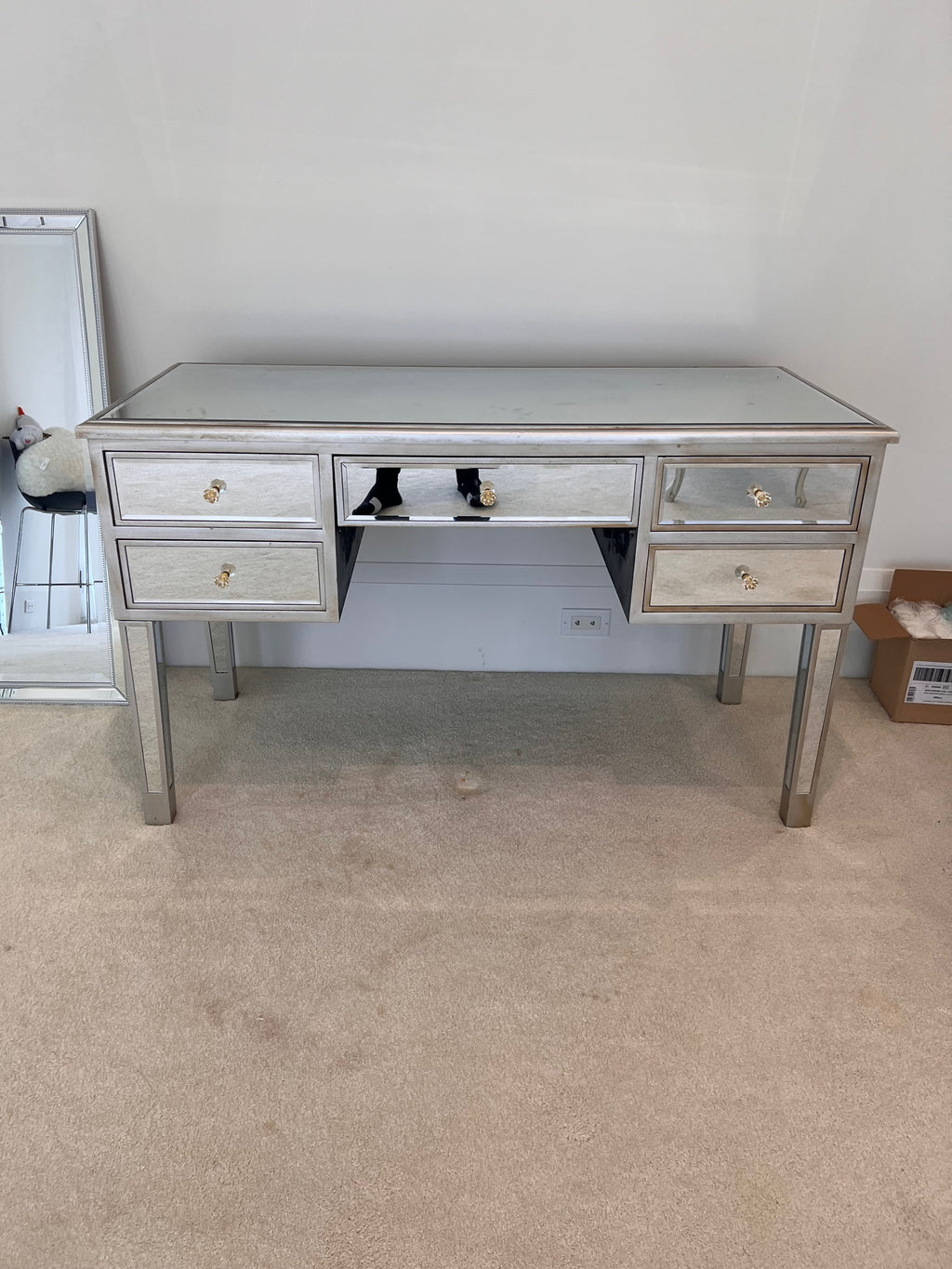 Mirrored Desk with 5 Drawers