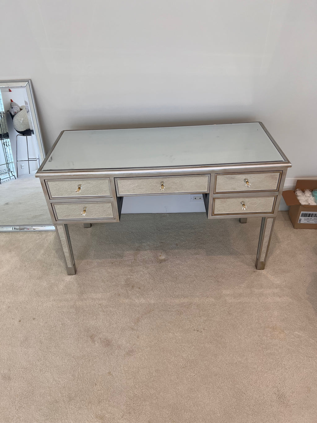 Mirrored Desk with 5 Drawers