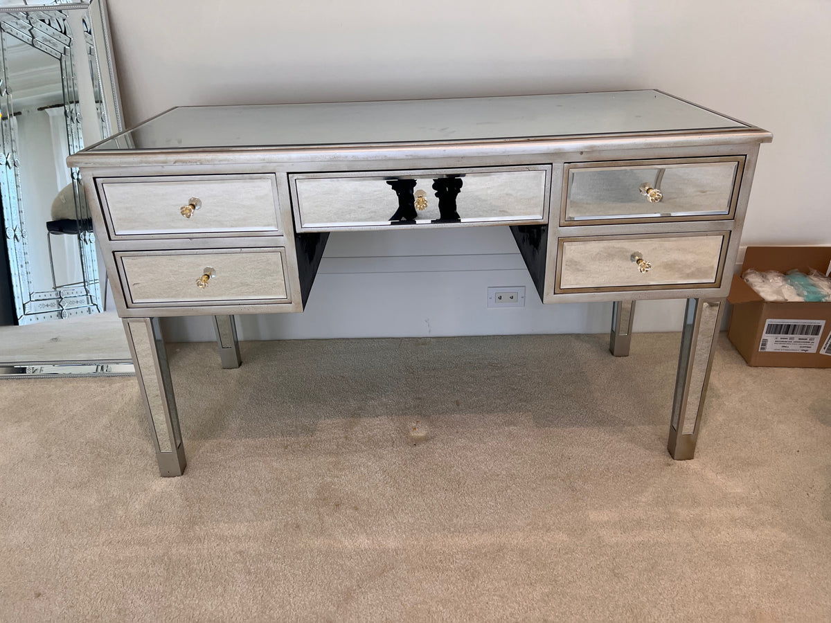 Mirrored Desk with 5 Drawers