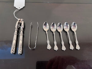 Sterling Silver Lot- Nutcracker, Sugar Tongs, 5 Small Spoons