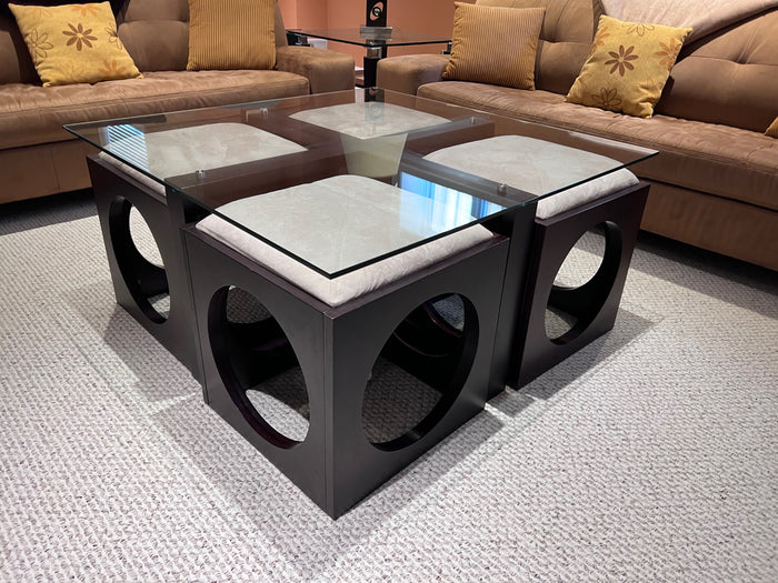 Martin Daniels Glass Coffee Table w/4 Stools