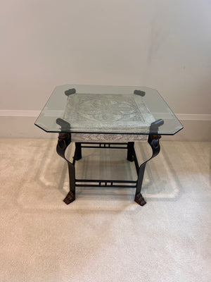 Glass Top Iron Base Side Table