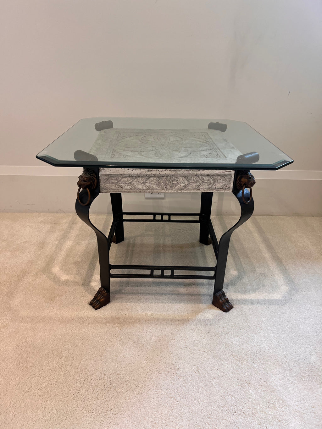 Glass Top Iron Base Side Table