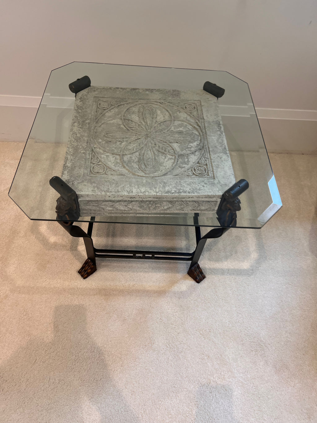 Glass Top Iron Base Side Table