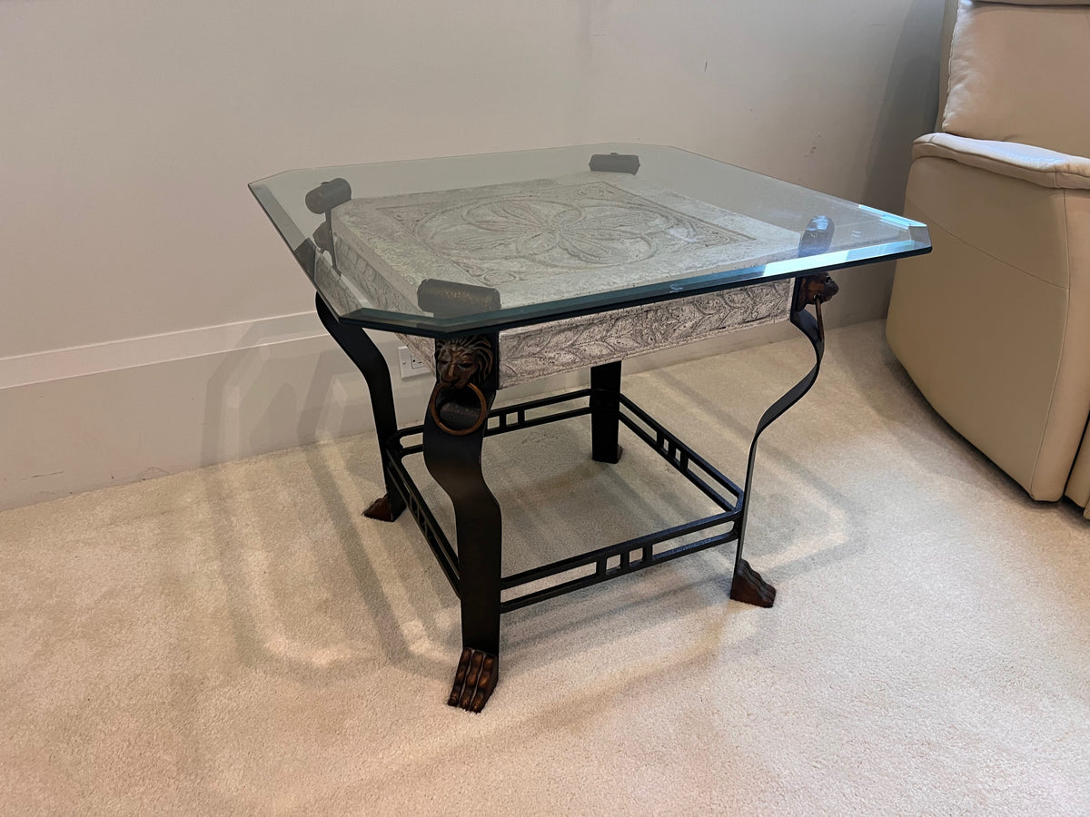 Glass Top Iron Base Side Table
