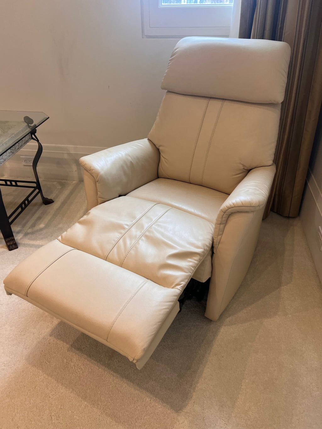 Beige/Cream Leather Recliner