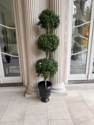 Boxwood Triple Ball Faux Tree with Black Resin Planter (*2 available- sold individually- select quantity)