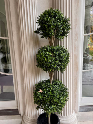 Boxwood Triple Ball Faux Tree with Black Resin Planter (*2 available- sold individually- select quantity)