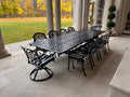 Large Black Cast Aluminum Outdoor Dining Table + 10 Chairs