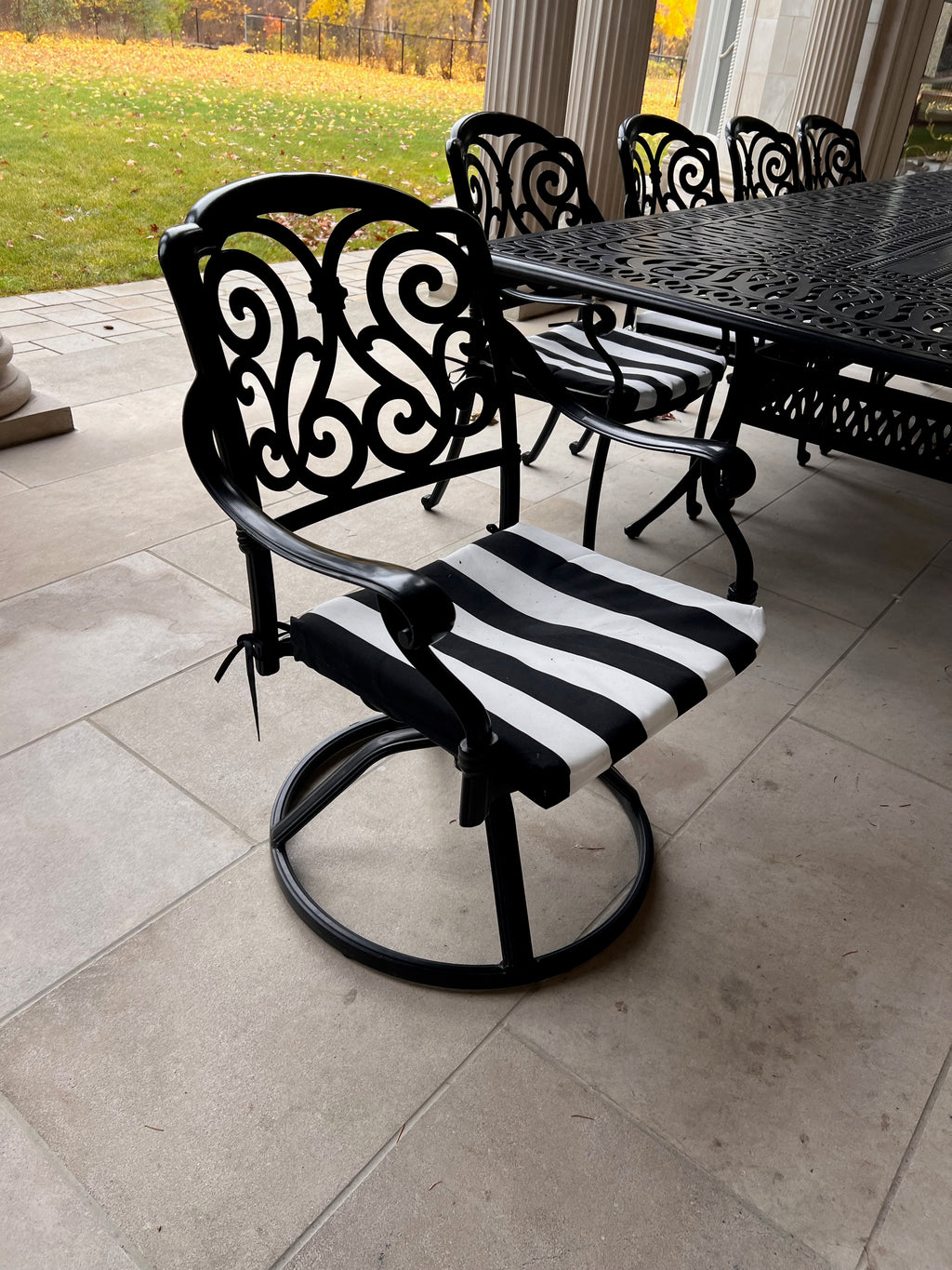 Large Black Cast Aluminum Outdoor Dining Table + 10 Chairs