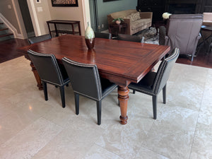 Extendable Dining Table + 6 Black Leather Sunpan Chairs