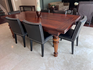 Extendable Dining Table + 6 Black Leather Sunpan Chairs