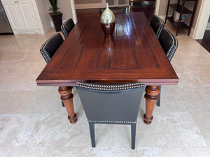 Extendable Dining Table + 6 Black Leather Sunpan Chairs