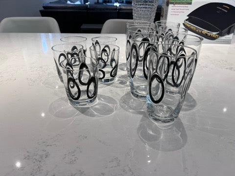 Black Circles Vintage Style Glassware Lot