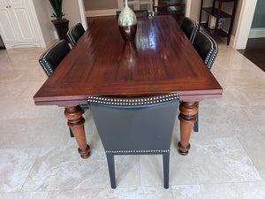 Extendable Dining Table + 6 Black Leather Sunpan Chairs