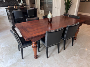 Extendable Dining Table + 6 Black Leather Sunpan Chairs