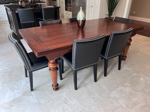 Extendable Dining Table + 6 Black Leather Sunpan Chairs