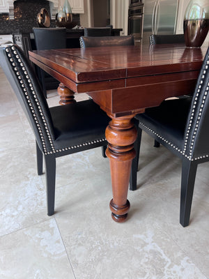 Extendable Dining Table + 6 Black Leather Sunpan Chairs
