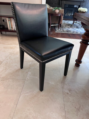 Extendable Dining Table + 6 Black Leather Sunpan Chairs