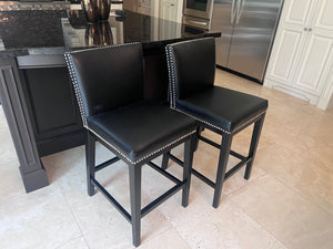 2 Black Leather Sunpan Counter Stools