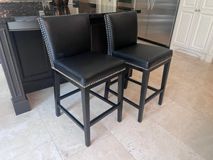 2 Black Leather Sunpan Counter Stools