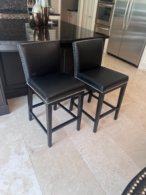 2 Black Leather Sunpan Counter Stools