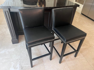 2 Black Leather Sunpan Counter Stools