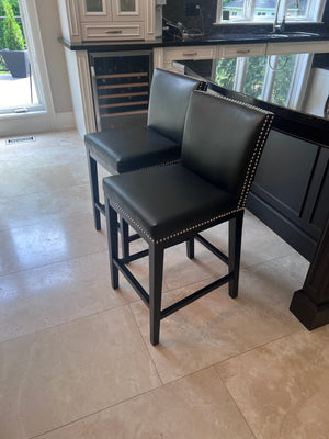 2 Black Leather Sunpan Counter Stools