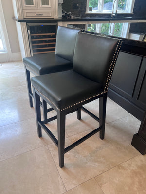2 Black Leather Sunpan Counter Stools