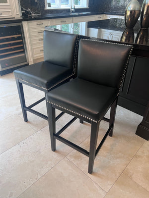 2 Black Leather Sunpan Counter Stools