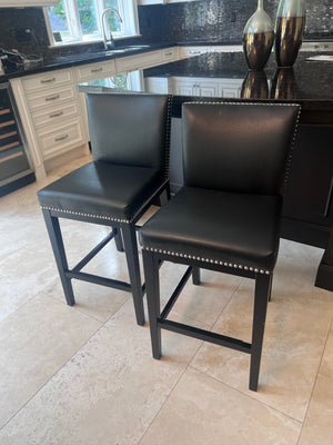 2 Black Leather Sunpan Counter Stools