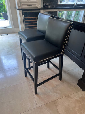 2 Black Leather Sunpan Counter Stools