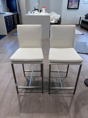 2 White Faux Leather Barstools