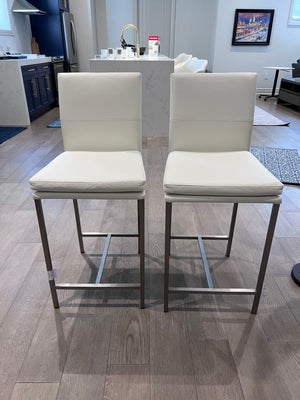 2 White Faux Leather Barstools