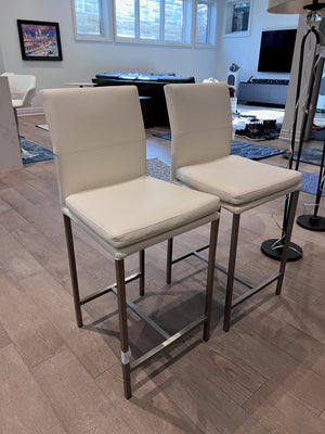 2 White Faux Leather Barstools
