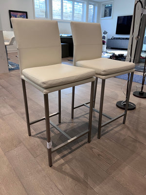 2 White Faux Leather Barstools