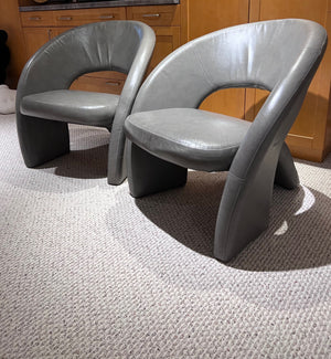 Pair of Postmodern Jaymar Tongue Chairs, Grey Leather