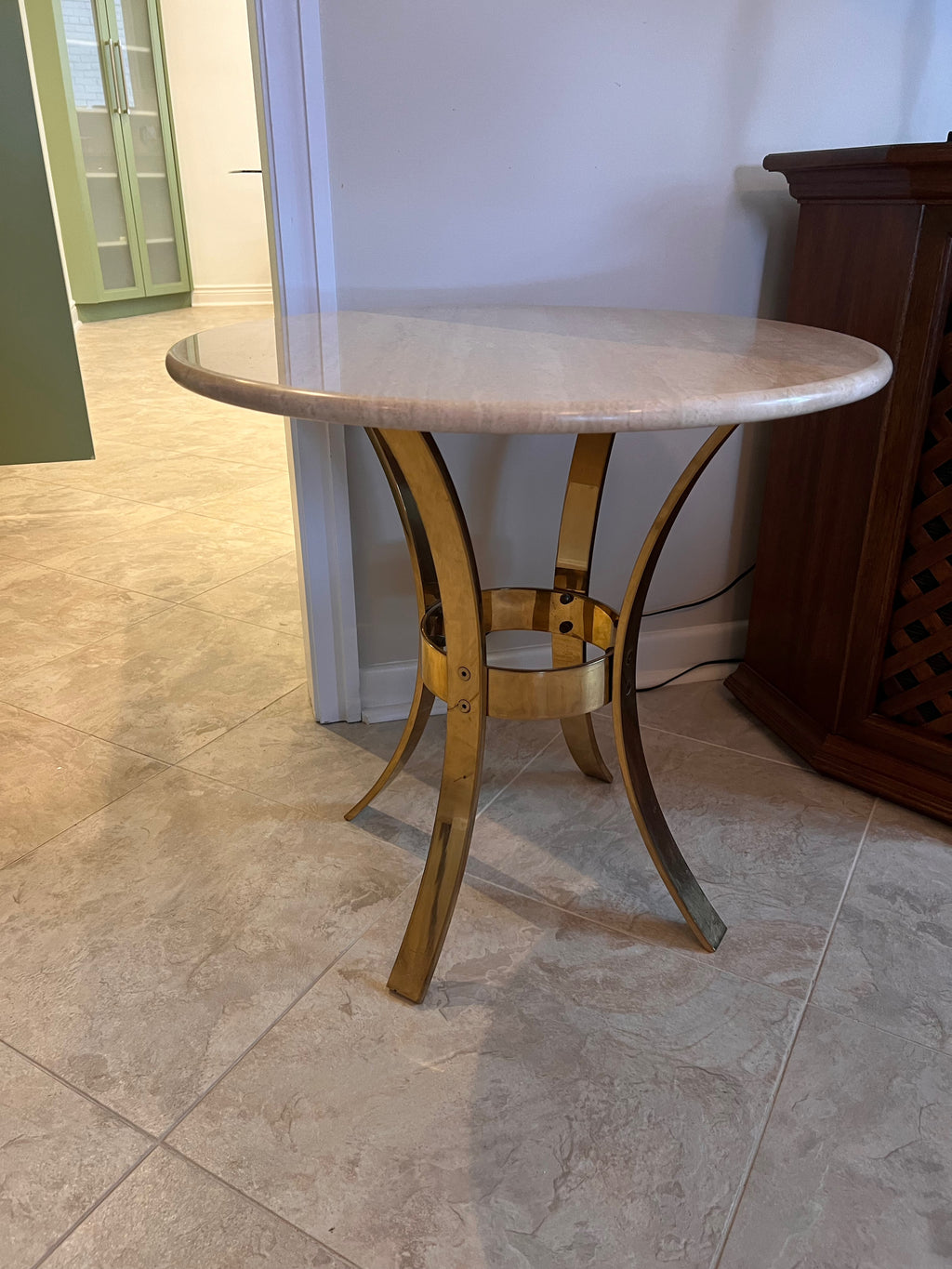 Vintage Travertine Side Table, Gold Base