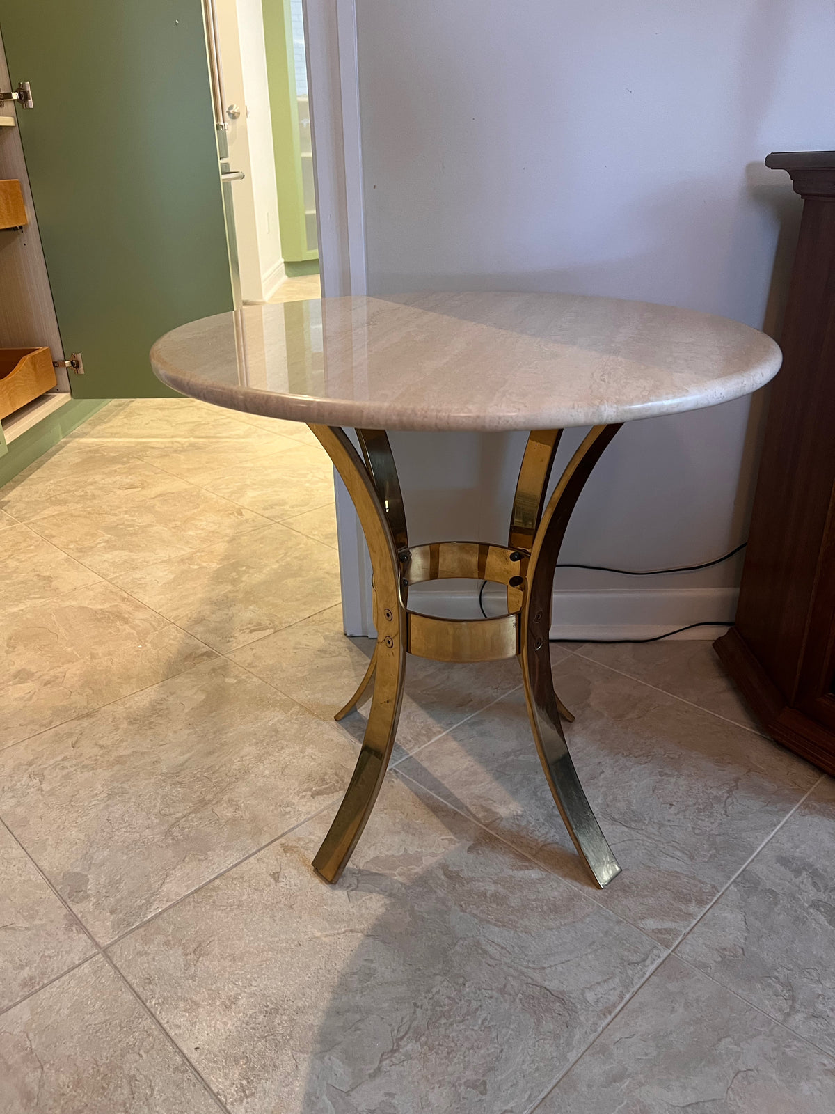 Vintage Travertine Side Table, Gold Base