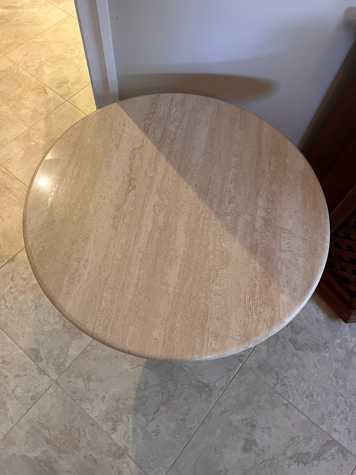 Vintage Travertine Side Table, Gold Base