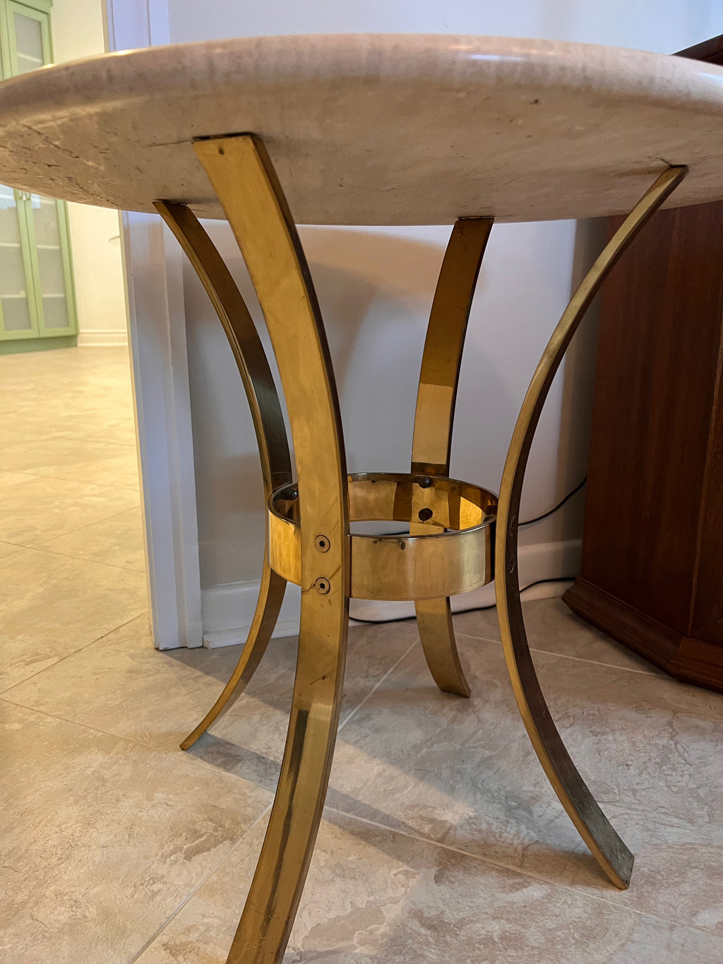 Vintage Travertine Side Table, Gold Base