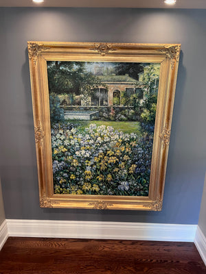Large Garden Landscape Painting by 'De Thiery'- 46" x 59"